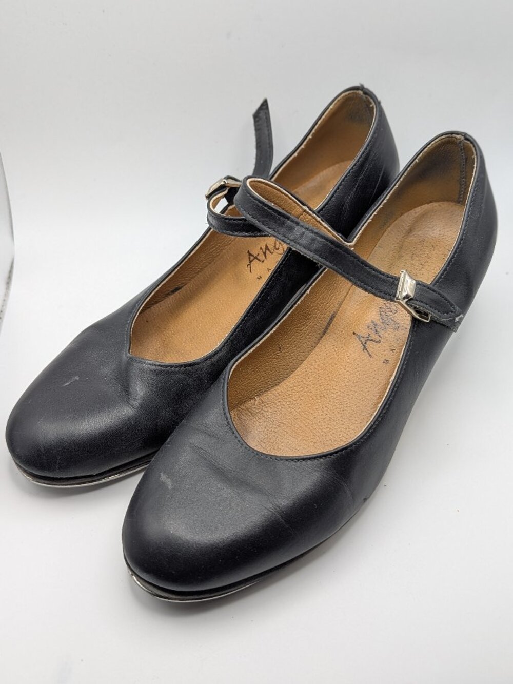 Angelo Luzio Black Leather Mary Jane Tap Shoes Size 6